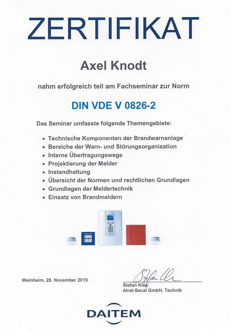 DIN VDE V 0826-2 Certificate