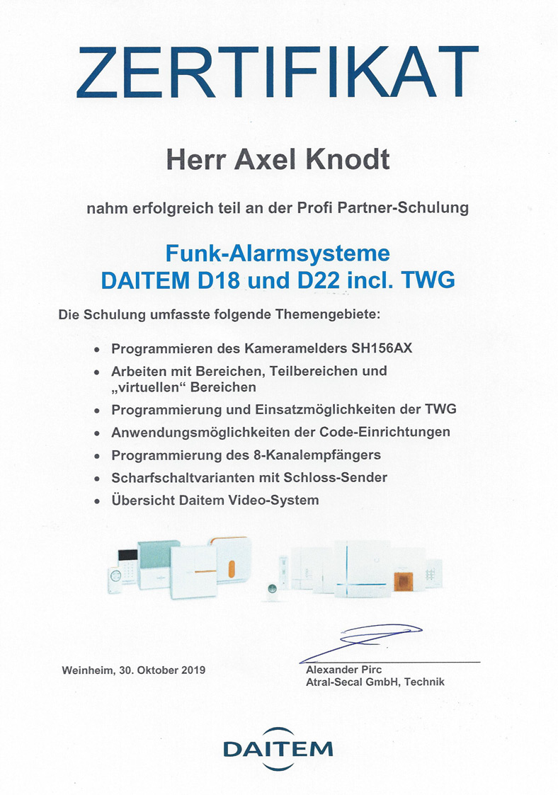 Daitem PPD D22 Certificate